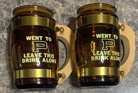 Purdue BEER STEIN MUG BROWN GLASS BEER MUG Lot Of 2 Cover