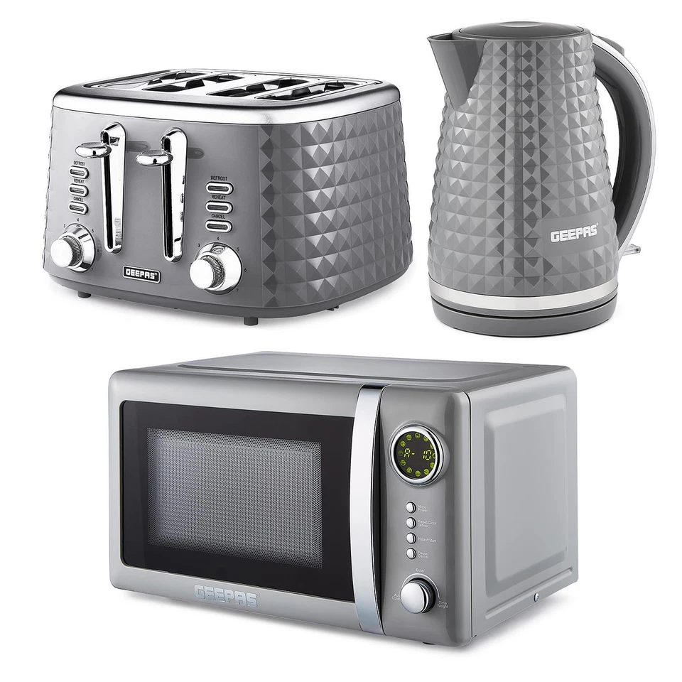 GEEPAS Digital 20L Microwave, Argyle Colletion 1.7L Kettle & 4 Slice Toaster Set - Image 1 of 4