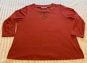 Susan Graver Women's Size 2X Beaded Neckline Liquid Knit Rust Blouse Top - Picture 1 of 7