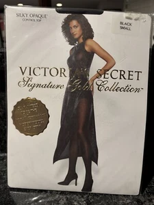 RARE Victoria Secret SIGNATURE Gold Silky Opaque CT Pantyhose Black Small - Picture 1 of 2