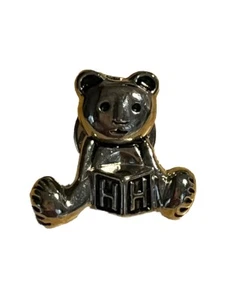 Teddy Bear Lapel Pin Silver-Colored with Toy Block Letter H - Picture 1 of 2