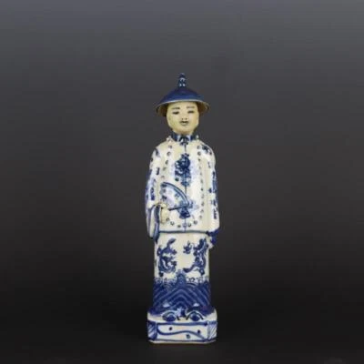 11 inch Chinese Blue and White Porcelain Figurine Qing Qianlong Emperor Statue - Image 1 of 4