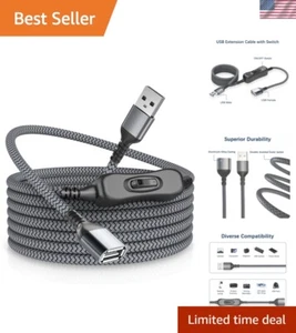 USB Verlängerungskabel mit Ein/Aus Schalter 6,6 Fuß, Typ A Stecker auf Buchse Power Char... - Bild 1 von 8