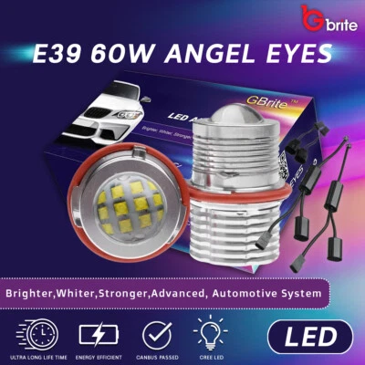 2x 60W WHITE LED Angel Eye Halo Light Bulb BMW E39 E59 E53 E60 E63 E64 E65 A14 - Image 1 of 4