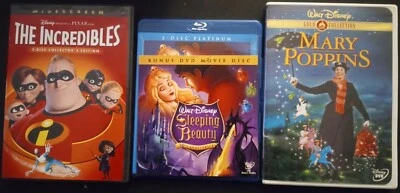 3 DVD Lot - Mary Poppins- The Incredibles - Sleeping Beauty Blue Ray +DVD  - Image 1 of 4