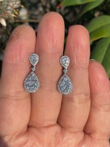 Women Earrings Diamond Dangles Platinum Certified Lab Grown Round Cut 1.75 Carat