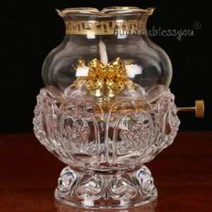 13,5 cm Chinesische Butterlampe Buddha Haushalt Glas Öllampe Buddhistischer Tempel  - Bild 1 von 3
