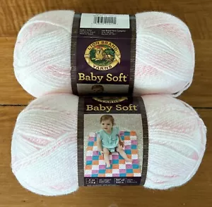 Lot 2 NEW Skeins Lion Brand Baby Soft Yarn - 220 Parfait Print - Pink & White - Picture 1 of 4