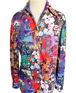 Vintage Womens Shirt Blouse Top Pointed Collar Novelty Disco Groovy Floral M/L? - Picture 1 of 13
