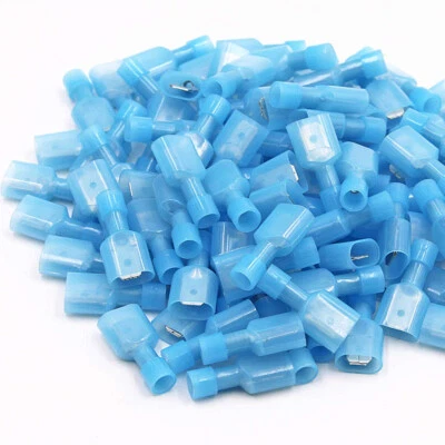 16-14AWG Fully Insulated Male Spade Crimp Terminal Wire Connectors 100Pcs Blue - Image 1 of 4