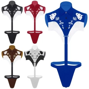 Men Western Cowboy Clubwear Sleeveless Tassels Bodysuit Thong Jumpsuit Party - Picture 1 of 34