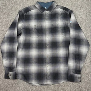 Kuhl The Law Flannel Shirt Mens L Grey Blue Plaid Hiking Gorpcorp Outdoors 7373 - Picture 1 of 11