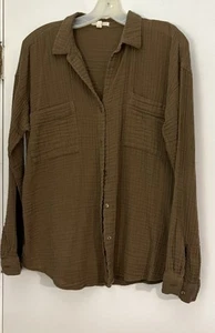 Eileen Fisher Organic Cotton Brown Gauze Long Sleeve Button Down Shirt ,S/P - Picture 1 of 5