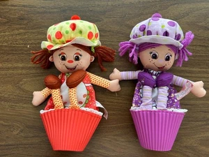 2 Little Miss Muffin dolls purple red polka dot hats Jay at Play 8" cupcake 2011 - Picture 1 of 3