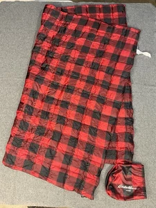 EDDIE BAUER Home PRIMALOFT 70x60" Red Black Plaid Lightweight Travel Blanket - Picture 1 of 3