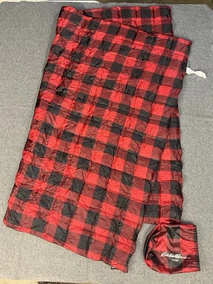 EDDIE BAUER Home PRIMALOFT 70x60" Red Black Plaid Lightweight Travel Blanket - Image 1 of 3