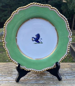 Antique ca1820 Armorial Crest Plate Rampant Blue Lion Holding Star Flight Barr - Picture 1 of 13