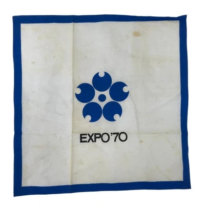 Pañuelo japonés de colección Bandana Fabric Expo 1970 Osaka blanco azul JK815 Foto 1 de 4