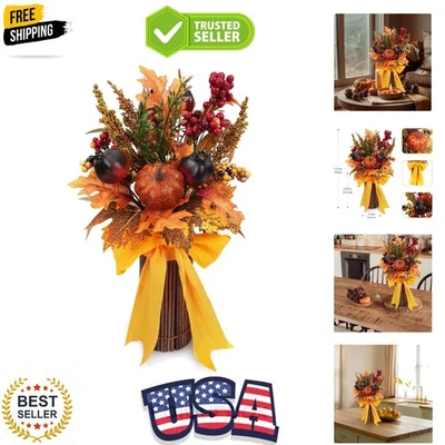 Centro de mesa compacto de otoño de 15,4" - Flores de seda y calabaza sintética en florero rústico Foto 1 de 4