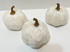 Pumpkin Decorations White Faux Fur Covered Styrofoam 4" Lot of 3 Thanksgiving