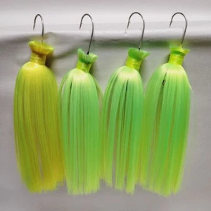 4 units - Mojo Jigs Striper Parachute Lure 4oz 7/0 Smilin Chart Big Eye Trolling - Picture 1 of 6