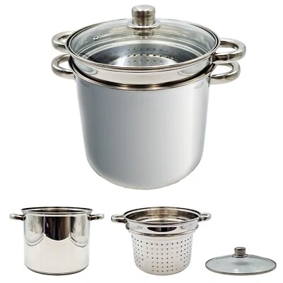 Cuocipasta Pentola Scolapasta con Coperchio e Manici in Acciaio Inox - Immagine 1 di 4