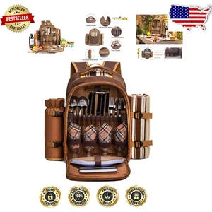 Travel-Ready Picnic Backpack for 4: Insulated Cooler & Complete Set - 4.96 lbs - Picture 1 of 11