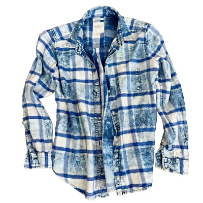 Camisa De Colección American Eagle Outfitters Novio A Cuadros Azul Blanco Con Botones Med Foto 1 de 4