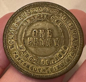 Masonic Mount Horeb Portsmouth Virginia Chapter No. 11 "One Penny" Coin Token - Picture 1 of 4