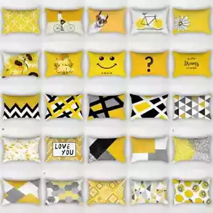 Yellow Daisy Floral Sofa Pillow Cover Patchwork Geometric Cushion Cover Sunflowe - Picture 1 of 70