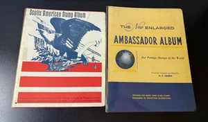 Briefmarkensammlung aufklappbares Scott American Album (getragen, gealtert) & Ambassador Stamp Albu - Bild 1 von 7