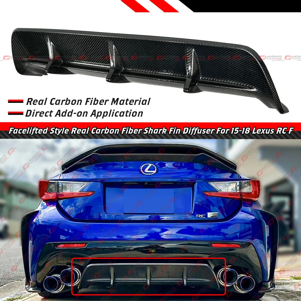 Difusor de parachoques trasero de fibra de carbono real estilo lavado de cara para Lexus RC F RCF 15-18 Foto 1 de 4
