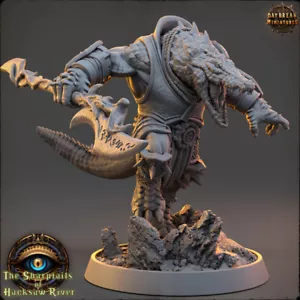 Empuñadura de acantilado Cocodrilo Hombre Guerrero Ónix - Miniaturas del amanecer - Hombres bestia - Imagen 1 de 3