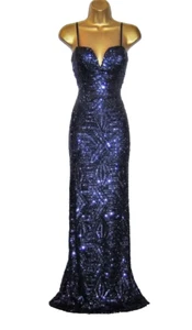 Quiz Navy Blue Sequin Long Maxi Evening Dress Size 12 Formal Prom Cruise Party - Picture 1 of 5