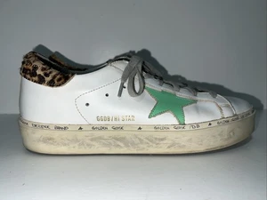 Golden Goose Hi Star D Low Top Sneakers White Green Star Cheetah Heel Sz 9.5 /40 - Picture 1 of 22