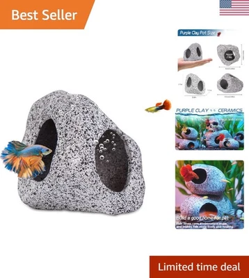 Natural Stone Texture Aquarium Cave for Betta & Cichlid Fish - Medium Size - Image 1 of 4