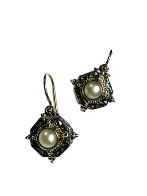 Konstantino Sterling Silver 925 & 18K Gold Pearl Earrings – Pre-Owned - Image 1 of 4