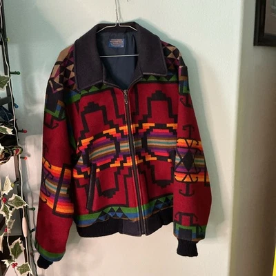 Chaqueta Bomber Pendleton Vintage Lana Santa Fe Estilo Suroeste XL Foto 1 de 4