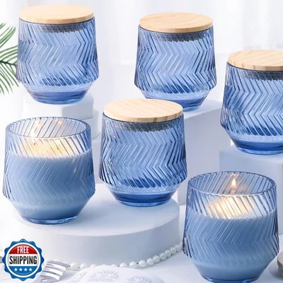 LAMORGIFT 6 Pcs 13.5 OZ Blue Large Candle Jars for Making Candles, Ribbed Uni - Image 1 of 4
