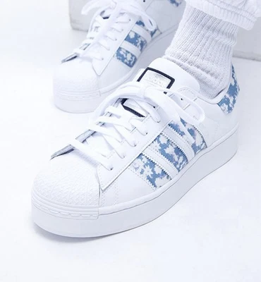 Size 9 - Adidas Superstar Eco Blue And White Bold Dreamy Floral Platform Womens - Image 1 of 4