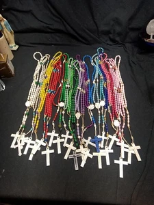 Lot of 24 Plastic Bead Rosary Catholic Religious Each One Is Different - Picture 1 of 10