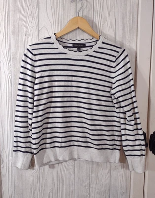 Banana Republic Mujer MP Gris Rayas Escote Festoneado Dinero Antiguo Preppy Foto 1 de 4