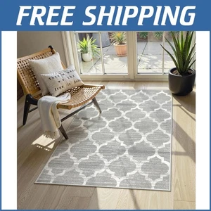 3' x 5' Soft Moroccan Throw Rug - Non-Slip, Machine Washable Gray Accent Carpet - Picture 1 of 9