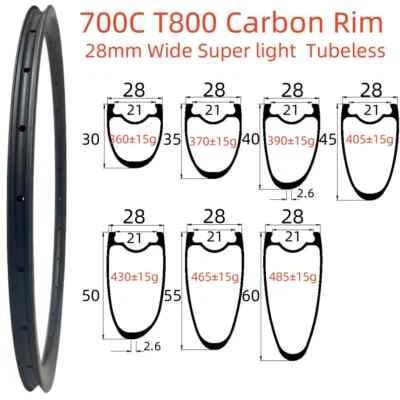 1 peça 700C UD bicicleta de estrada aro de carbono 28mm largura disco sem câmara/freio V 24 28 32H - Imagem 1 de 4