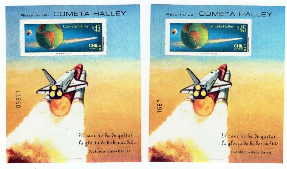 CHILE 1985 Bloque recuerdo perforado y no perforado cometa Halley astronomía Foto 1 de 1