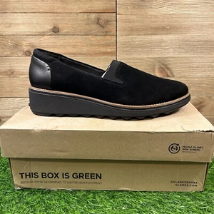 Clarks Sharon Dolly Loafers Womens 10 M Black Leather Shoes Slip On Comfort NEW - Picture 1 of 14