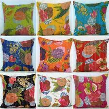 Indian Handmade Cotton Kantha Pillow Cover Fruit Print Multi Color Throw Pillows