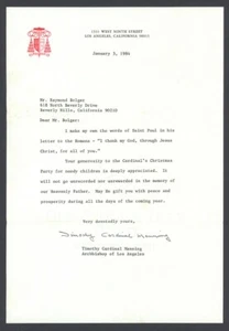 ARCHBSHP TIMOTHY CARDINAL MANNING signed 1984 TLS letter to RAY BOLGER Scarecrow - Picture 1 of 2