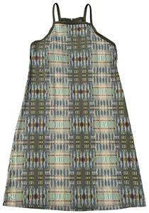 PRANA Ardor Tank Dress Size MEDIUM Olive Green Geo Aztec Built In Shelf Bra - Picture 1 of 11