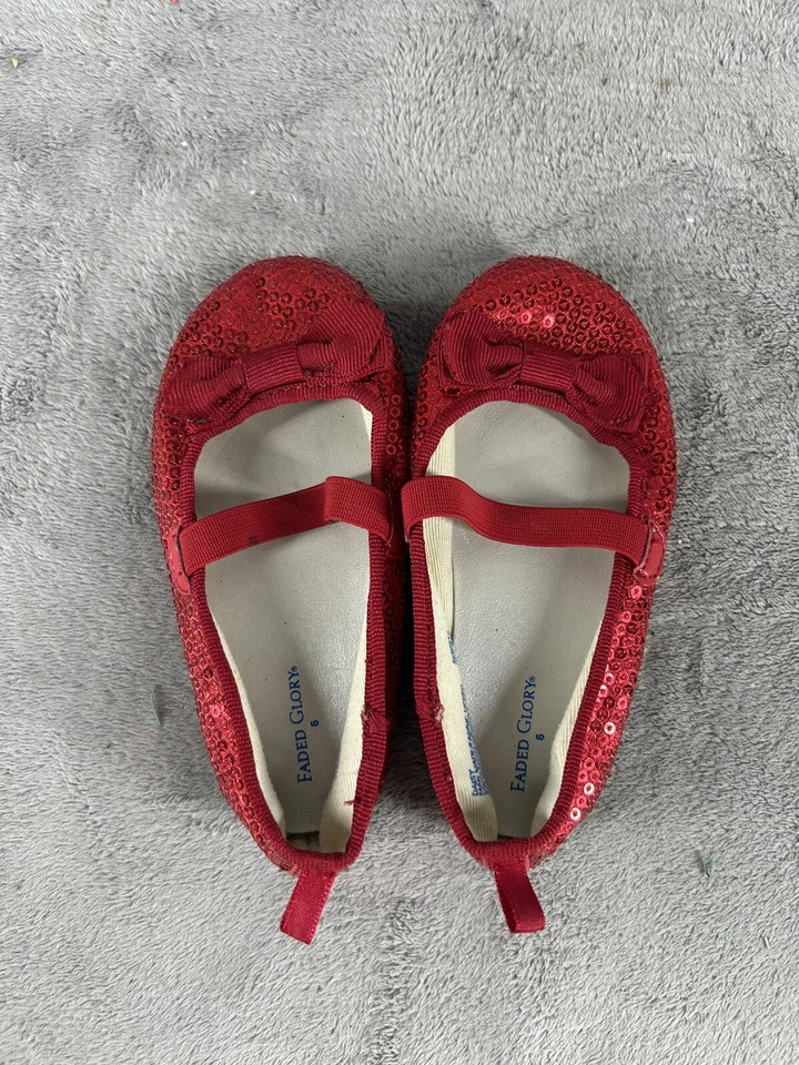 Zapatos Mary Jane Desteñidos Glory Rojo Lentejuelas Sin Cordones Niña Talla 6 Foto 1 de 4
